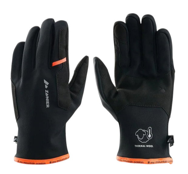 Zanier Softshellhandschuhe Similaun (maximale Bewegungsfreiheit) schwarz/orange - 1 Paar