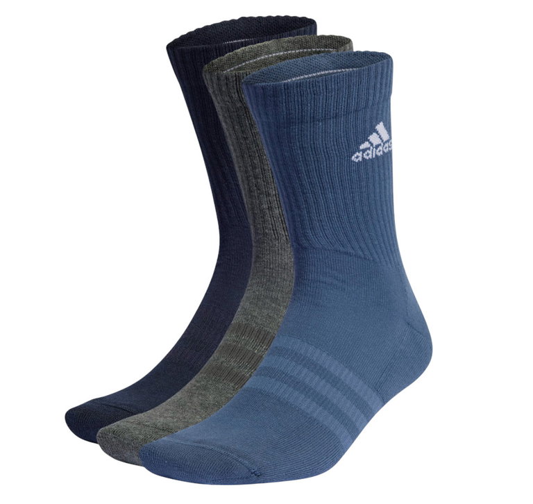 adidas Sportsocken Crew Cushioned (Fußgewölbeunterstützung, durchgehend gepolstert) blau/grau - 3 Paar