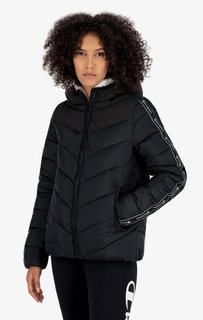 Champion Steppjacke - leichte wattierte Kapuzenjacke in Kontrastoptik - schwarz Damen