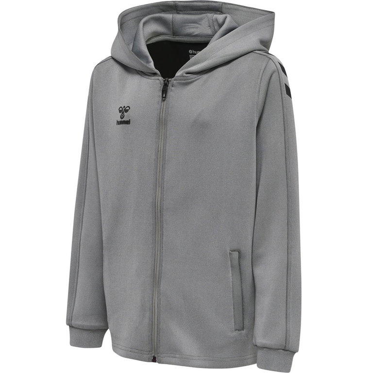 hummel Sport-Kapuzenjacke hmlCORE XK Poly Zip Hood Sweat (Polyester-Sweatstoff) mit Kapuze grau Kinder