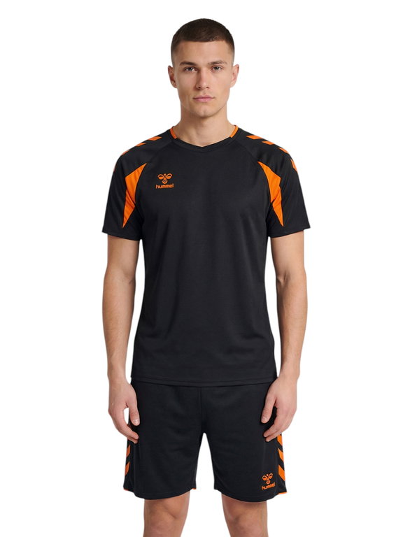 hummel Koszulka sportowa hmlCORE 2.0 (recyklingowany poliester, optymalna swoboda ruchów) krótki rękaw czarna/pomarańczowa męska
