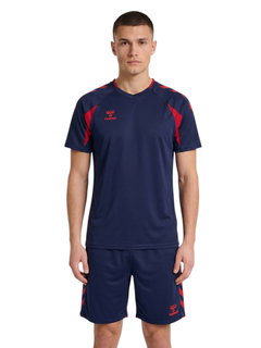 hummel Sport-Shirt hmlCORE 2.0 (rec. Polyester, optimale Bewegungsfreiheit) kurzarm marineblau/rot Herren