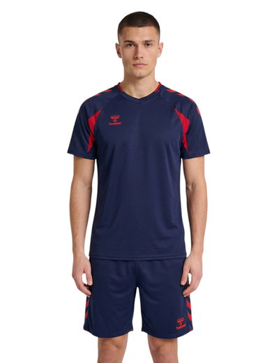 hummel Sport-Shirt hmlCORE 2.0 (rec. Polyester, optimale Bewegungsfreiheit) kurzarm marineblau/rot Herren