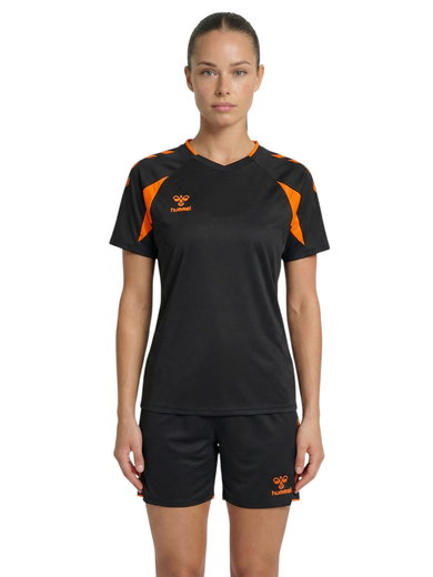hummel Sport-Shirt hmlCORE 2.0 (rec. Polyester, optimale Bewegungsfreiheit) schwarz/orange Damen