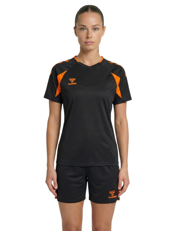 hummel Koszulka sportowa hmlCORE 2.0 (recyklingowany poliester, optymalna swoboda ruchów) czarna/pomarańczowa damska