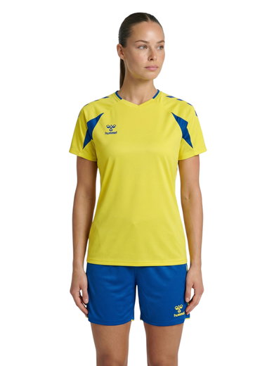 hummel Sport-Shirt hmlCORE 2.0 (rec. Polyester, optimale Bewegungsfreiheit) kurzarm gelb/blau Damen
