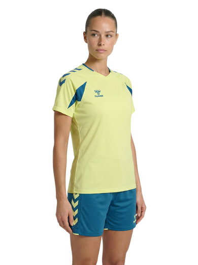 hummel Sport-Shirt hmlCORE 2.0 (rec. Polyester, optimale Bewegungsfreiheit) kurzarm hellgelb/blau Damen