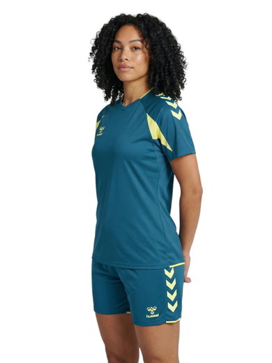 hummel Sport-Shirt hmlCORE 2.0 (rec. Polyester, optimale Bewegungsfreiheit) kurzarm blau/limegrün Damen