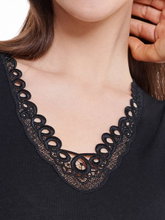 Medima Underwear Long-sleeved Shirt with Lace (20% Angora) Black Women (Size S-L)