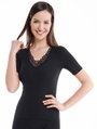 Medima Unterwäsche Shirt mit Spitze (Angora und Wolle) Kurzarm schwarz Damen (Gr. S-L)