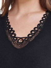 Medima Underwear Shirt with Lace (Angora and Wool) Short Sleeve Black Women (Size S-L)