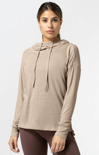 super natural Kapuzenpullover Funnel Hoodie (Merinowolle) beige Damen