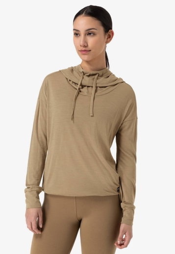 super natural Kapuzenpullover Funnel Hoodie (Merinowolle) sandbraun Damen