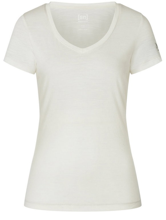 super natural Funktionsunterwäsche Kurzarmshirt V-Neck Sierra 140 Tee (Merino-Mix) weiss Damen