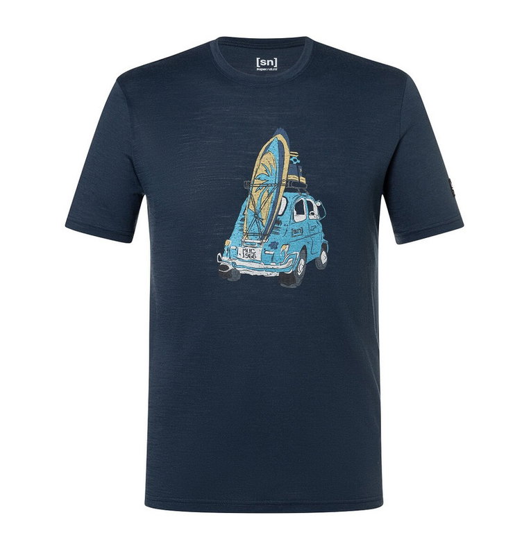 super natural Freizeit-Tshirt Carsurf Tee (Merino-Mix) dunkelblau Herren