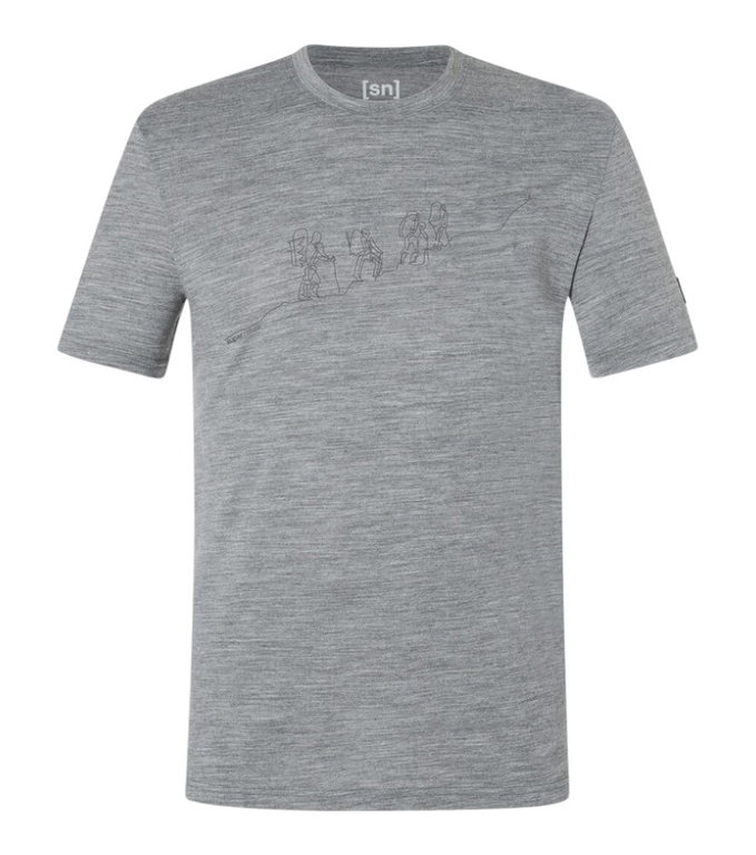 super natural Wander-/Freizeit Tshirt Graphic Hiking - Merinowollmix - grau melange Herren