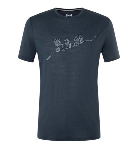super natural Wander-/Freizeit Tshirt Graphic Hiking - Merinowollmix - blueberry navyblau Herren