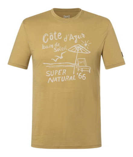 super natural Freizeit-Tshirt Wood Cote D'Azur Tee (Merino-Mix) gelb Herren