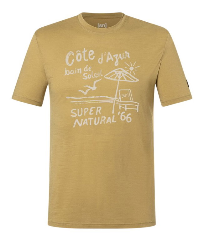 super natural Freizeit-Tshirt Wood Cote D'Azur Tee (Merino-Mix) gelb Herren