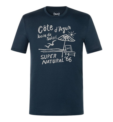 super natural Freizeit-Tshirt Wood Cote D'Azur Tee (Merino-Mix) dunkelblau Herren