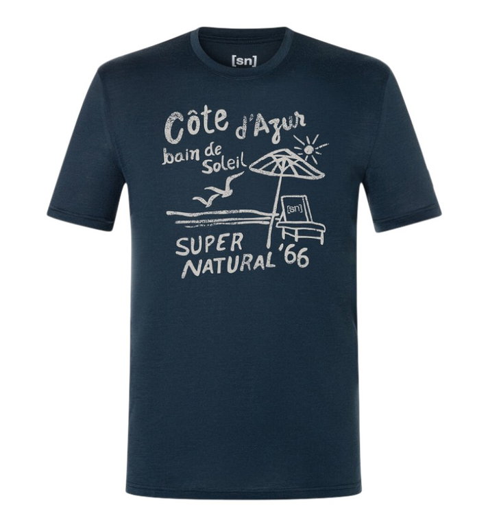 super natural Freizeit-Tshirt Wood Cote D'Azur Tee (Merino-Mix) dunkelblau Herren