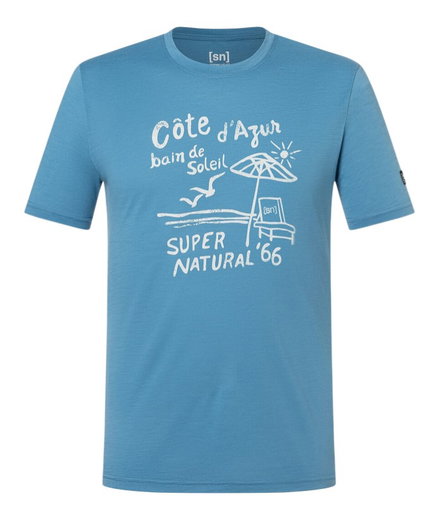 super natural Freizeit-Tshirt Wood Cote D'Azur Tee (Merino-Mix) hellblau Herren