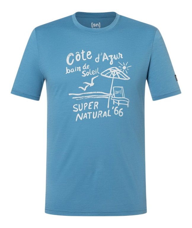 super natural Freizeit-Tshirt Wood Cote D'Azur Tee (Merino-Mix) hellblau Herren