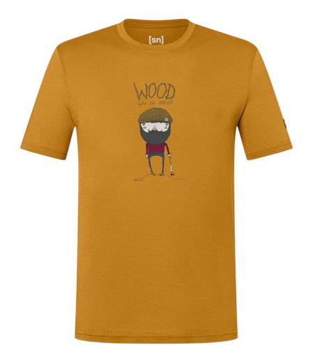 super natural Freizeit-Tshirt Wood Crafti Tee (Merino-Mix) gelb Herren