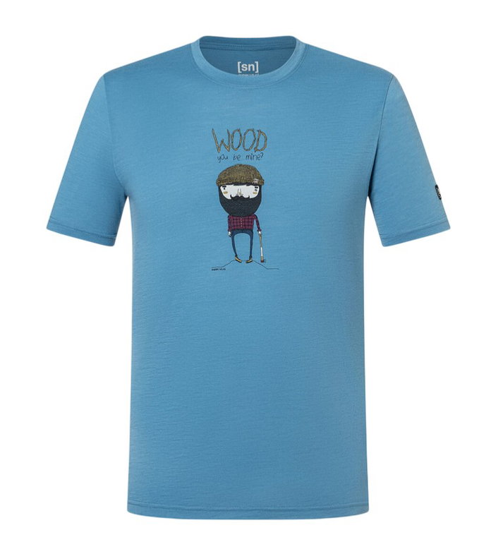 super natural Freizeit-Tshirt Wood Crafti Tee (Merino-Mix) blau Herren