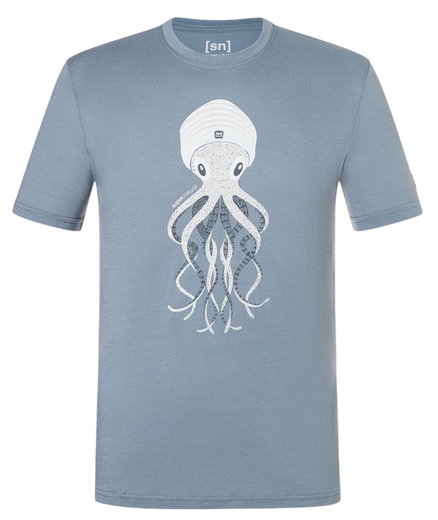 super natural Koszulka sportowa / rekreacyjna Octopussy Tee (mieszanka merino, wygodny krój) szary kamień/niebieski męski