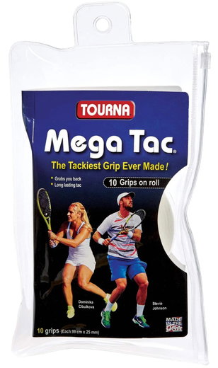 Tourna Overgrip Mega Tac (extreme Griffigkeit, haltbar, breit) weiss 10er Rolle