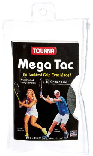 Tourna Overgrip Mega Tac (extreme grip, durable, wide) black pack of 10