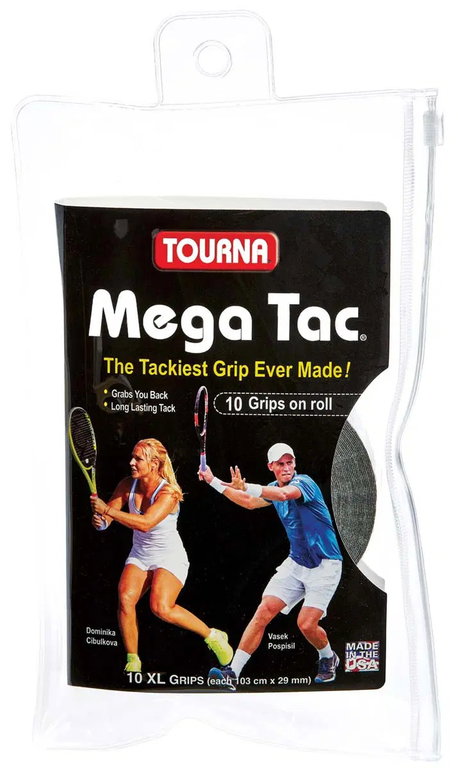 Tourna Overgrip Mega Tac (extreme grip, durable, wide) black pack of 10
