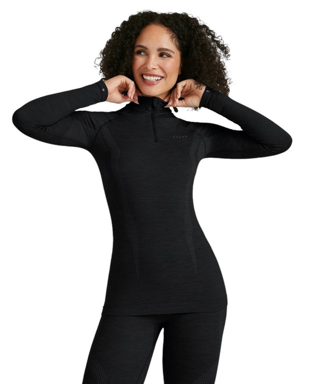 Falke Funktionsunterwäsche Langarmshirt Wool-Tech Half-Zip (hervorragendes Feuchtigkeitsmanagement) schwarz Damen