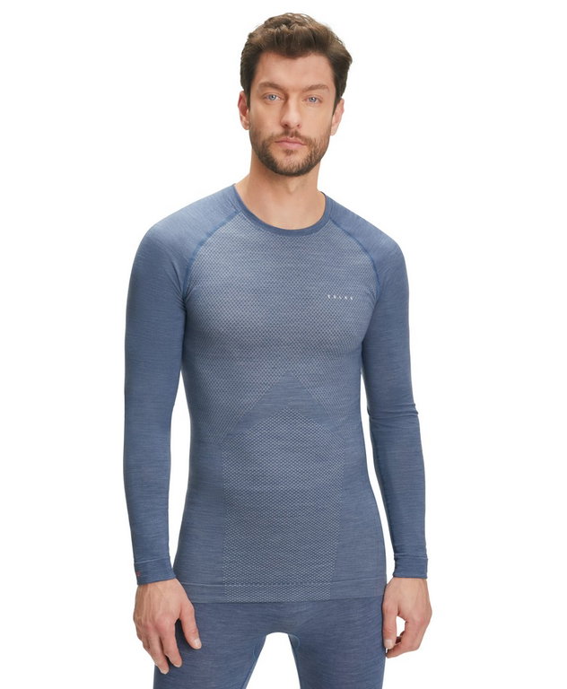 Falke Funktionsunterwäsche Langarmshirt Wool-Tech Light (feinste Merinowolle) blau Herren