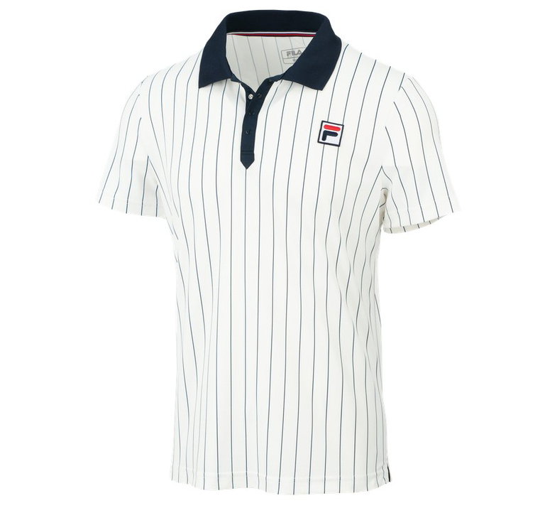 Fila Tennis-Polo Stripes Björn Retro-Look (100% Polyester) weiss/navyblau Herren