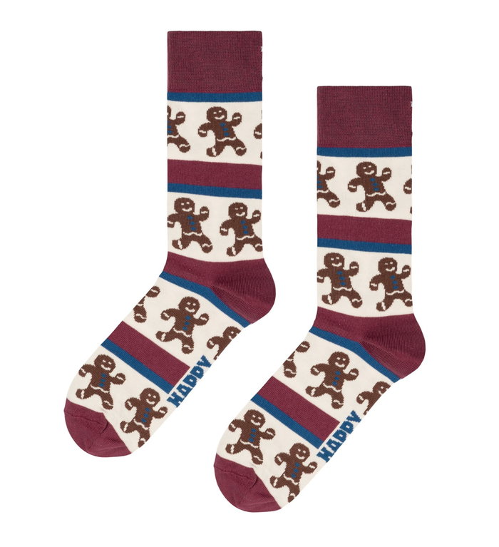 Happy Socks Tagessocke Crew Gingerbread Stripe (Lebkuchen) dunkelrot/weiss - 1 Paar