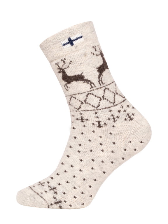 HomeOfSocks Wollsocken Thick Flag Skandinavisch Finnland ecru/braun - 1 Paar