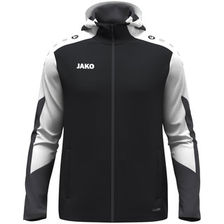 JAKO Hooded Jacket Dynamic (Polyester Interlock Fleece, Side Pockets with Zipper) black/white/anthracite grey Children