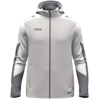 JAKO Hooded Jacket Dynamic (Polyester Interlock Fleece, Side Pockets with Zipper) light grey/white/grey Children