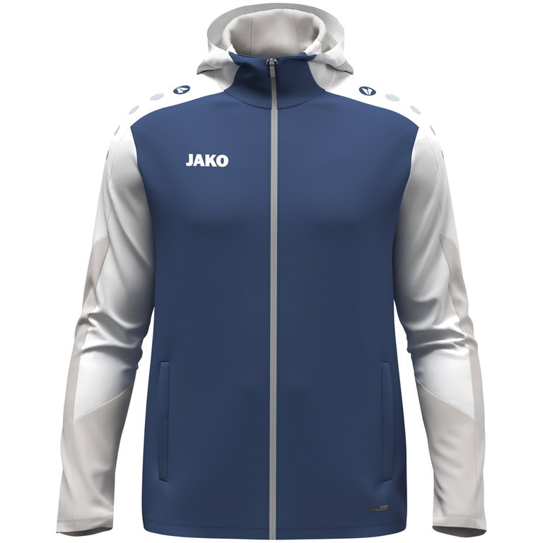 JAKO Hooded Jacket Dynamic (Polyester Interlock Fleece, Side Pockets with Zipper) midnight blue/white/light grey Men