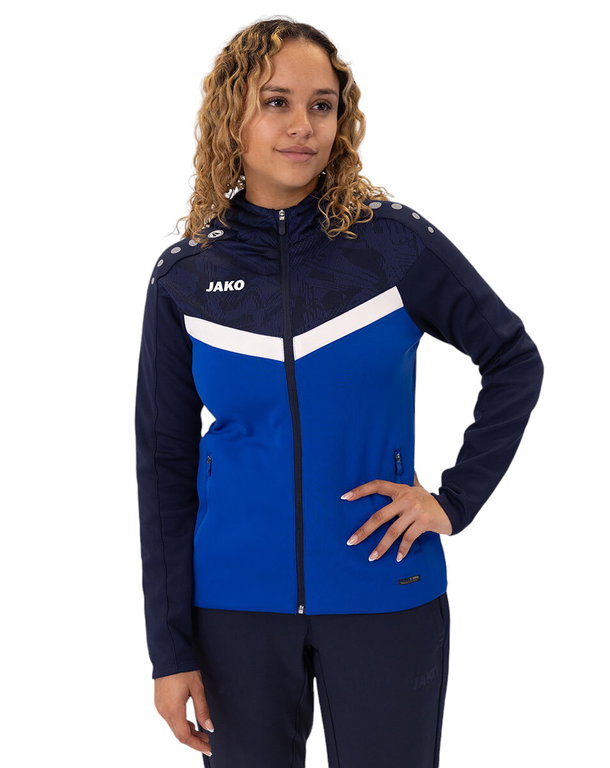 JAKO Iconic Hooded Jacket (Polyester Fleece, Side Pockets with Zipper) royal blue/navy blue Ladies
