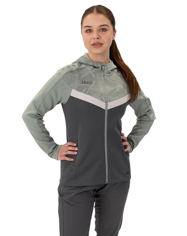 JAKO Kapuzenjacke Iconic (Polyester-Fleece, Seitentaschen mit Reißverschluss) anthrazitgrau/mintgrün Damen