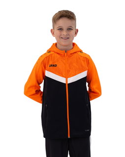 JAKO Hooded Jacket Iconic (Polyester Fleece, Side Pockets with Zip) black/neon orange Children