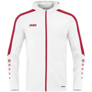JAKO Kapuzenjacke Power (Polyester-Fleece, Seitentaschen mit Reißverschluss) weiss/rot Kinder