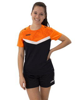 JAKO Sport-Shirt Iconic (Polyester-Micro-Mesh) schwarz/neonorange Damen
