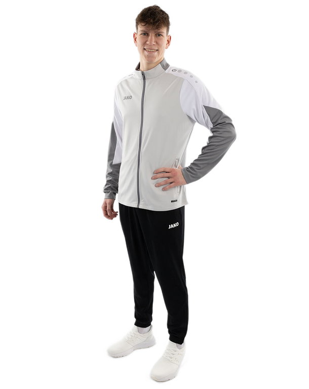 JAKO Trainingsanzug Polyester Dynamic (Jacke und Hose, sportiver Schnitt) hellgrau/weiss/grau Herren