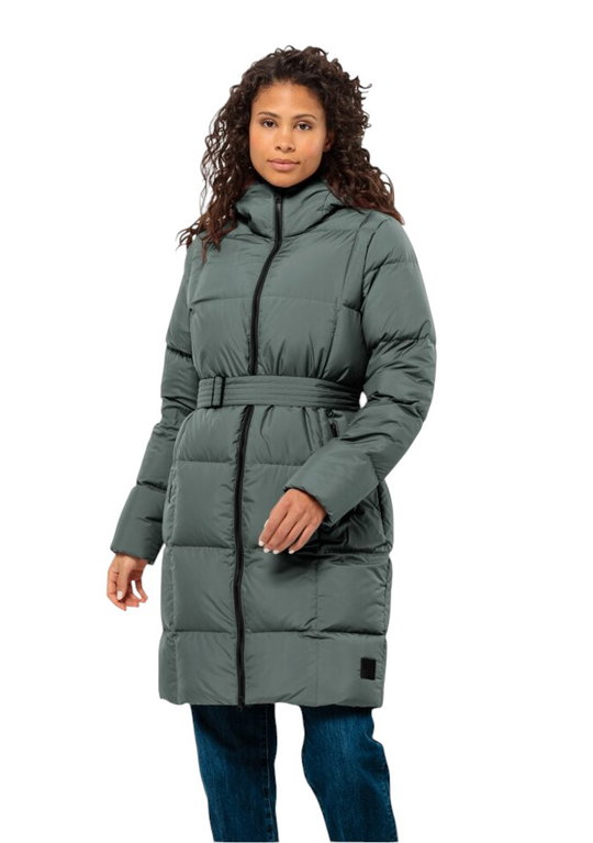 Jack Wolfskin Winter Down Coat Frozen Lake Coat 2024 (windproof, water-repellent, breathable) dark green Ladies
