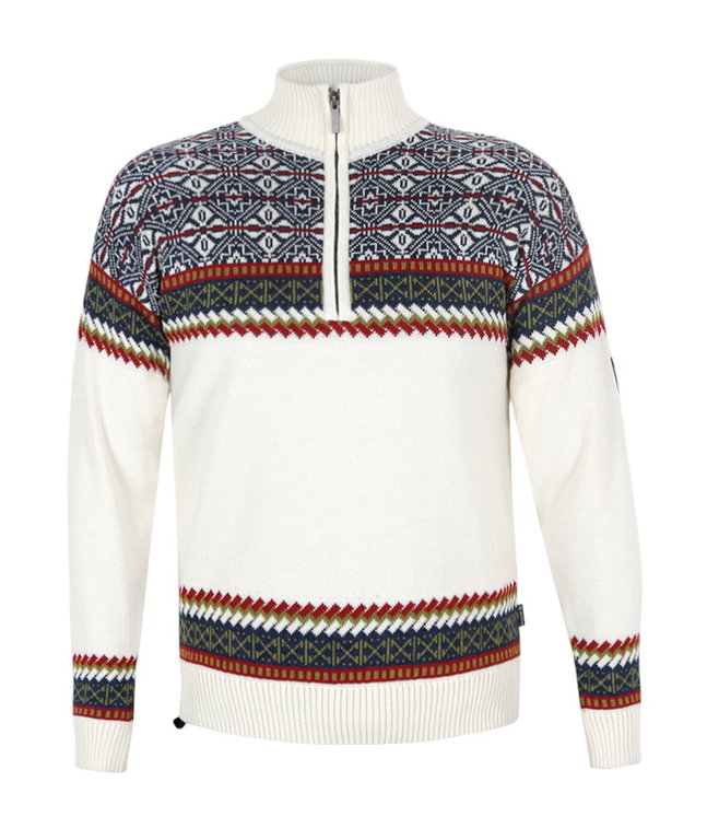 Kama Sweater Pullover 4097 Half Zip with Nordic Pattern (Merino Wool, very warm) white men's