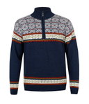 Kama Sweater Pullover 4097 Half Zip with Nordic Pattern (Merino Wool, very warm) navy blue Men's